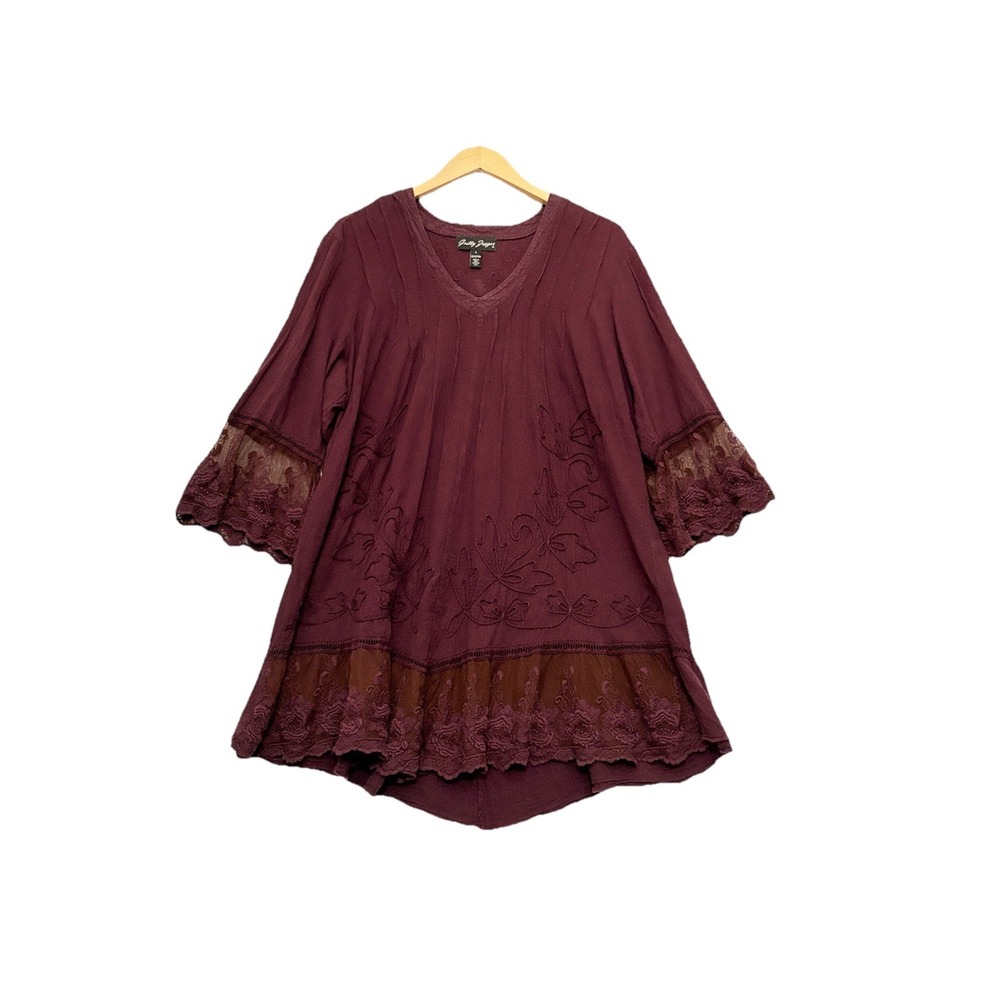 Women's Burgundy Tunic Top T1 - Picture 3 of 9